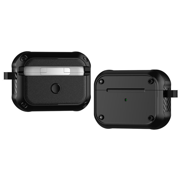For Apple AirPods Pro Dual-color PC+TPU Earphone Shockproof Case Earbud Charging Box Anti-drop Cover with Carabiner - Black