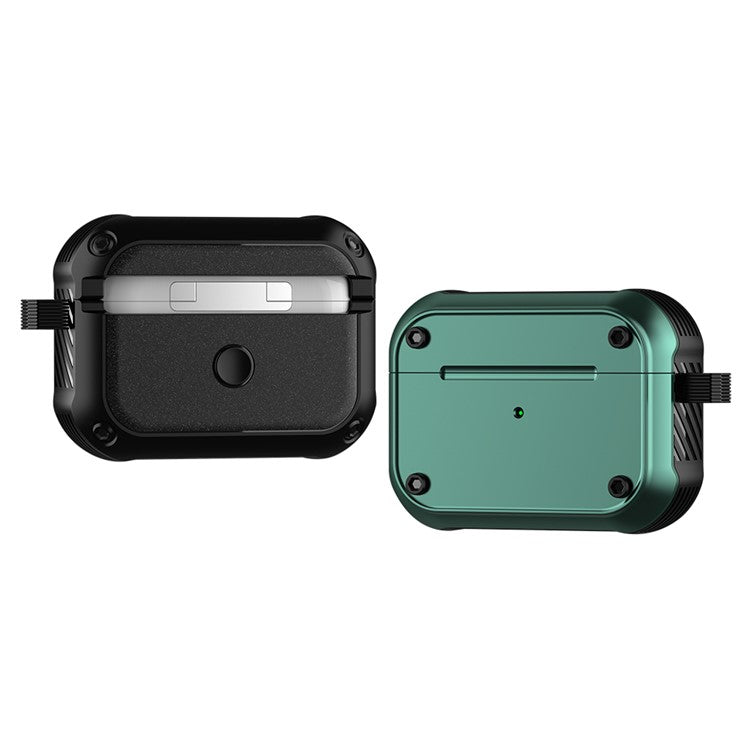For Apple AirPods Pro Dual-color PC+TPU Earphone Shockproof Case Earbud Charging Box Anti-drop Cover with Carabiner - Green