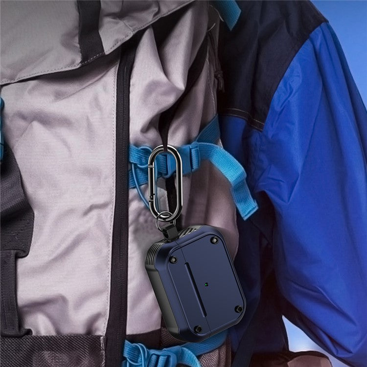 For Apple AirPods Pro Dual-color PC+TPU Earphone Shockproof Case Earbud Charging Box Anti-drop Cover with Carabiner - Purple