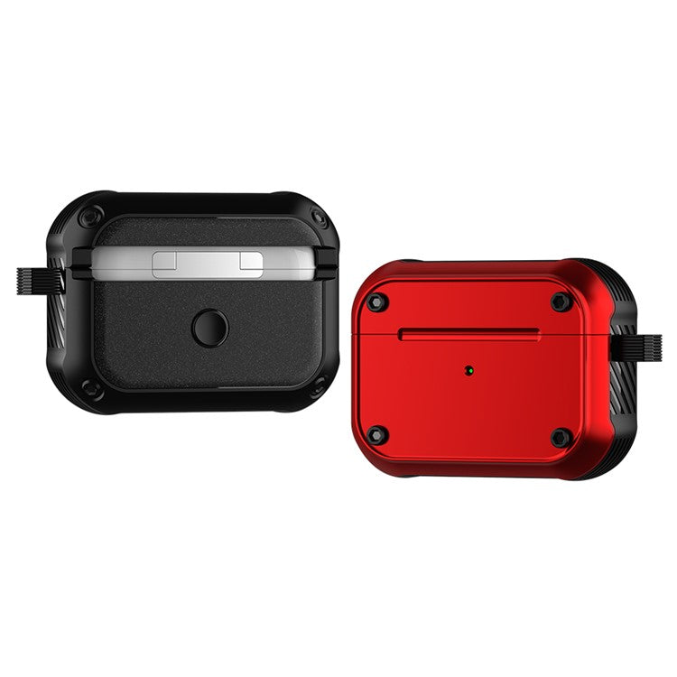 For Apple AirPods Pro Dual-color PC+TPU Earphone Shockproof Case Earbud Charging Box Anti-drop Cover with Carabiner - Red