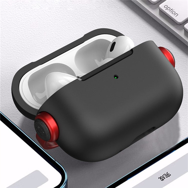 For Apple AirPods Pro 2 Anti-drop Earphone Case Headset Style Dual-color PC+TPU Earbud Cover with Ring Strap - Black / White