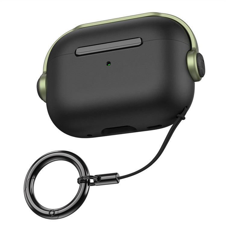 For Apple AirPods Pro 2 Anti-drop Earphone Case Headset Style Dual-color PC+TPU Earbud Cover with Ring Strap - Black / Army Green