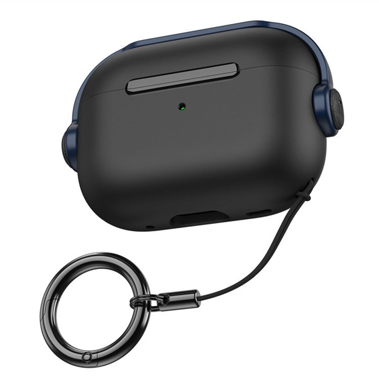 For Apple AirPods Pro 2 Anti-drop Earphone Case Headset Style Dual-color PC+TPU Earbud Cover with Ring Strap - Black / Blue