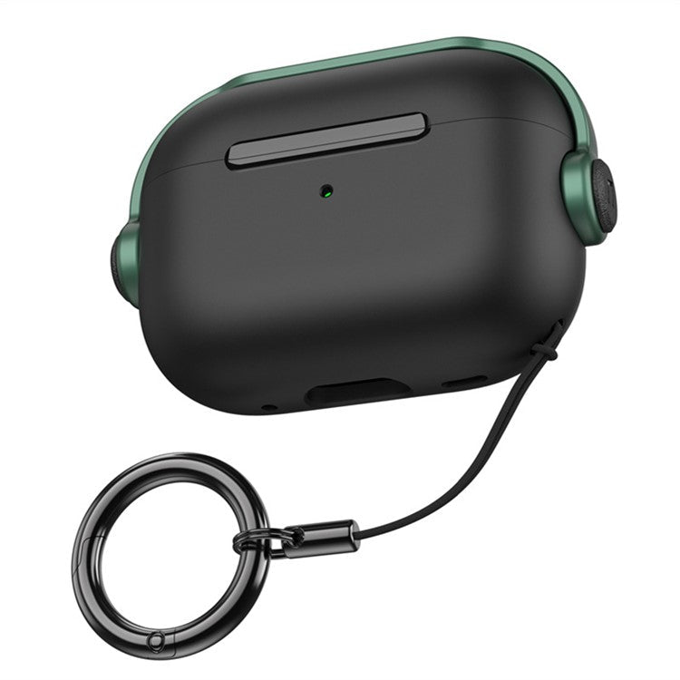 For Apple AirPods Pro 2 Anti-drop Earphone Case Headset Style Dual-color PC+TPU Earbud Cover with Ring Strap - Black / Green