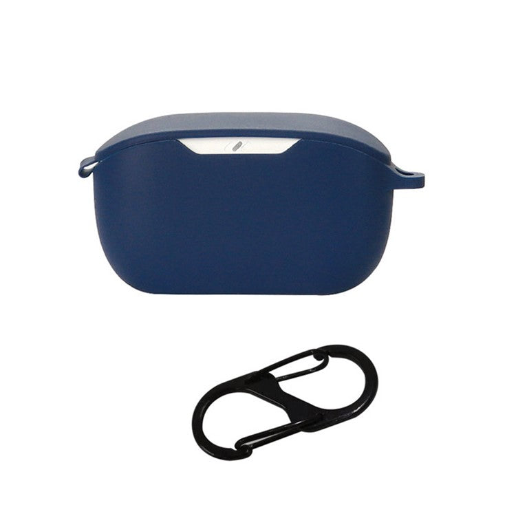 Flexible Silicone Case for JBL WAVE BUDS Earphone Charging Bin, Drop Protection Cover with Carrying Buckle - Dark Blue