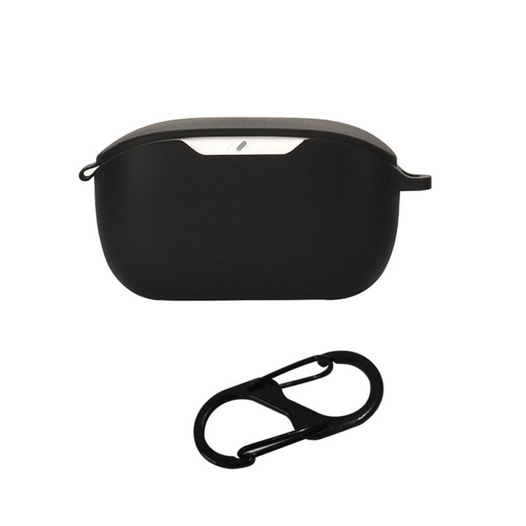 Flexible Silicone Case for JBL WAVE BUDS Earphone Charging Bin, Drop Protection Cover with Carrying Buckle - Black