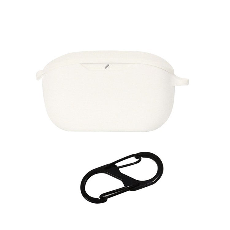 Flexible Silicone Case for JBL WAVE BUDS Earphone Charging Bin, Drop Protection Cover with Carrying Buckle - White