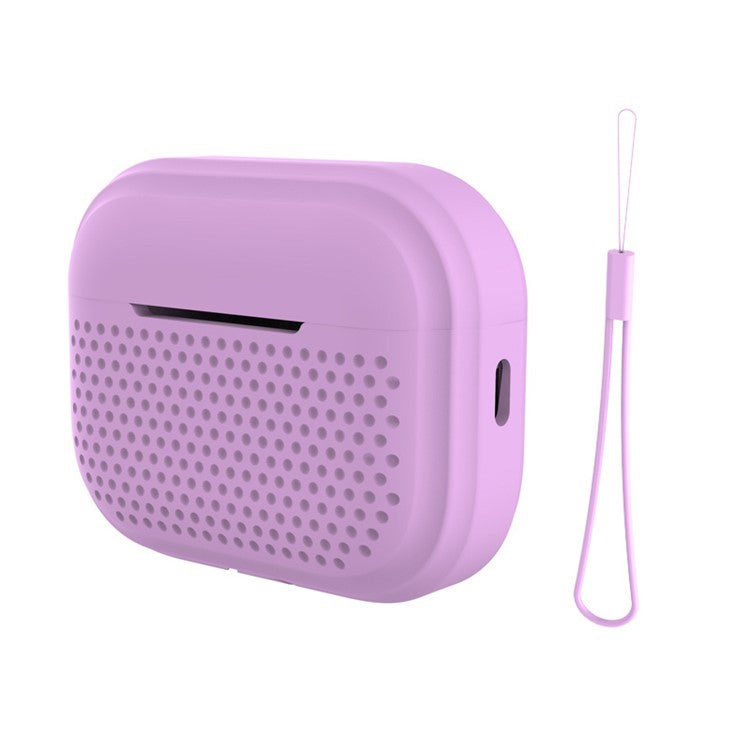 For Apple AirPods Pro 2 Radio Style Bluetooth Earphone Protective Case Anti-scratch Earbud Cover with Lanyard - Light Purple