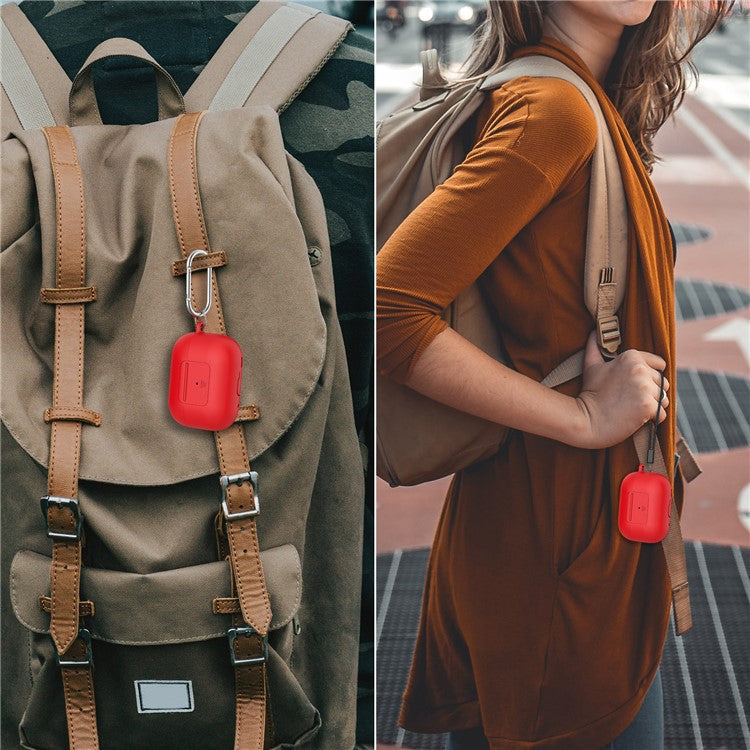 AHASTYLE WG108 Silicone Case for AirPods Pro 2 Case Cover Anti-Fall Integrated Bluetooth Headset Protector with Strap, Hook - Red