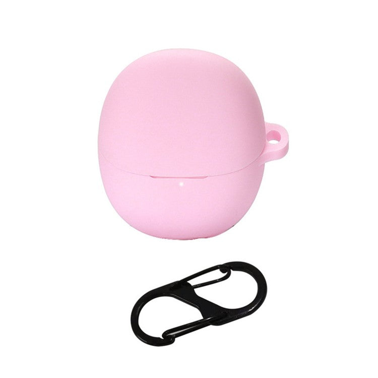 For Xiaomi Buds 4 Wireless Bluetooth Earphones Charging Box Solid Color Silicone Cover with Anti-lost Buckle - Pink