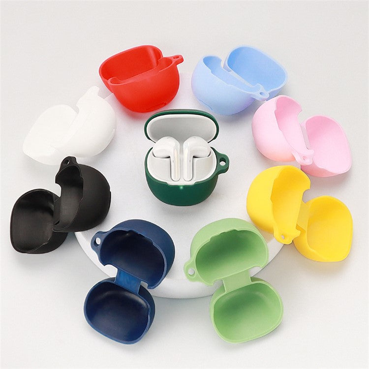 For Xiaomi Buds 4 Wireless Bluetooth Earphones Charging Box Solid Color Silicone Cover with Anti-lost Buckle - White