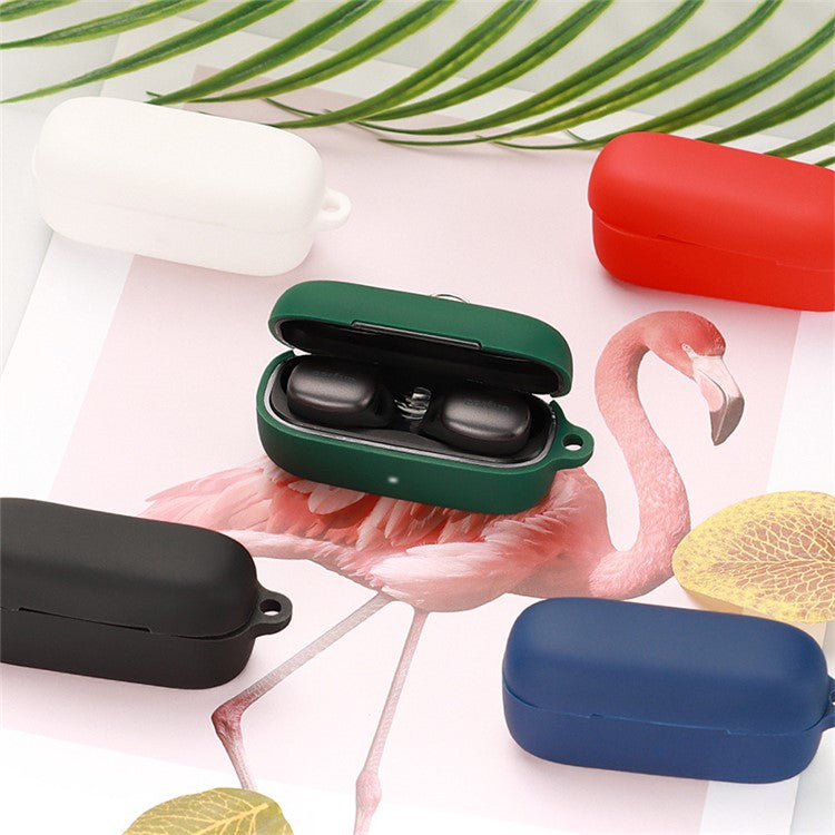 For EarFun Free Pro 2 Wireless Bluetooth Earphones Case with Anti-lost Buckle, Shockproof Silicone Cover - Blackish Green