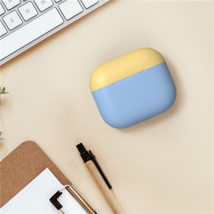 AHASTYLE PT147-2 Silicone Cover for Apple AirPods 3 Case Dual Color TWS Headset Protective Case (2 Caps + 1 Body) - Sky Blue / Yellow