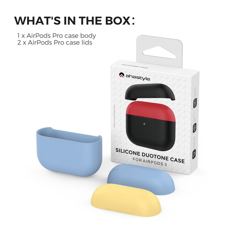 AHASTYLE PT147-2 Silicone Cover for Apple AirPods 3 Case Dual Color TWS Headset Protective Case (2 Caps + 1 Body) - Sky Blue / Yellow