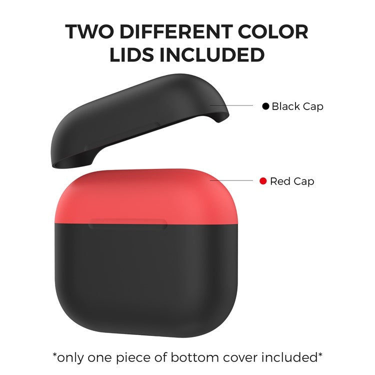 AHASTYLE PT147-2 Silicone Cover for Apple AirPods 3 Case Dual Color TWS Headset Protective Case (2 Caps + 1 Body) - Black / Red