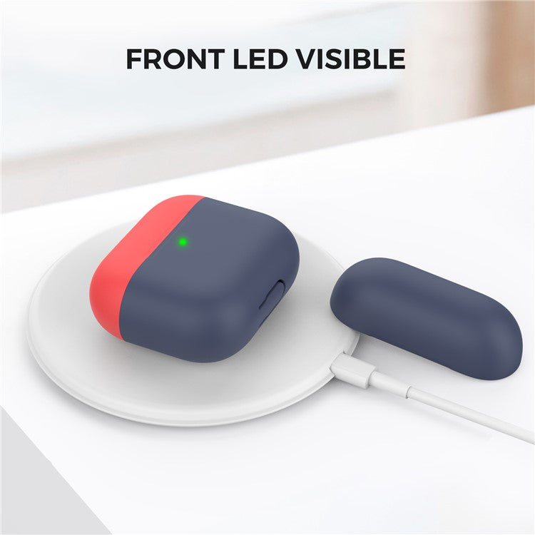AHASTYLE PT147-2 Silicone Cover for Apple AirPods 3 Case Dual Color TWS Headset Protective Case (2 Caps + 1 Body) - Navy Blue / Red