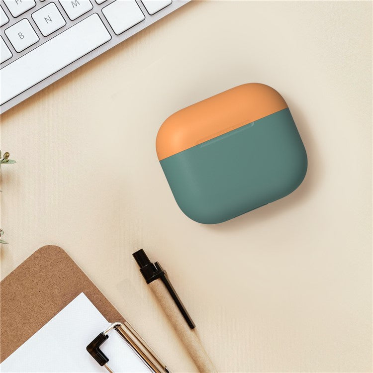 AHASTYLE PT147-2 Silicone Cover for Apple AirPods 3 Case Dual Color TWS Headset Protective Case (2 Caps + 1 Body) - Midnight Green / Orange