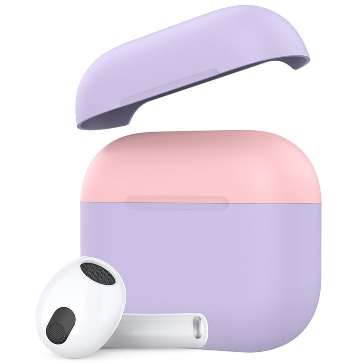 AHASTYLE PT147-2 Silicone Cover for Apple AirPods 3 Case Dual Color TWS Headset Protective Case (2 Caps + 1 Body) - Lavender / Pink