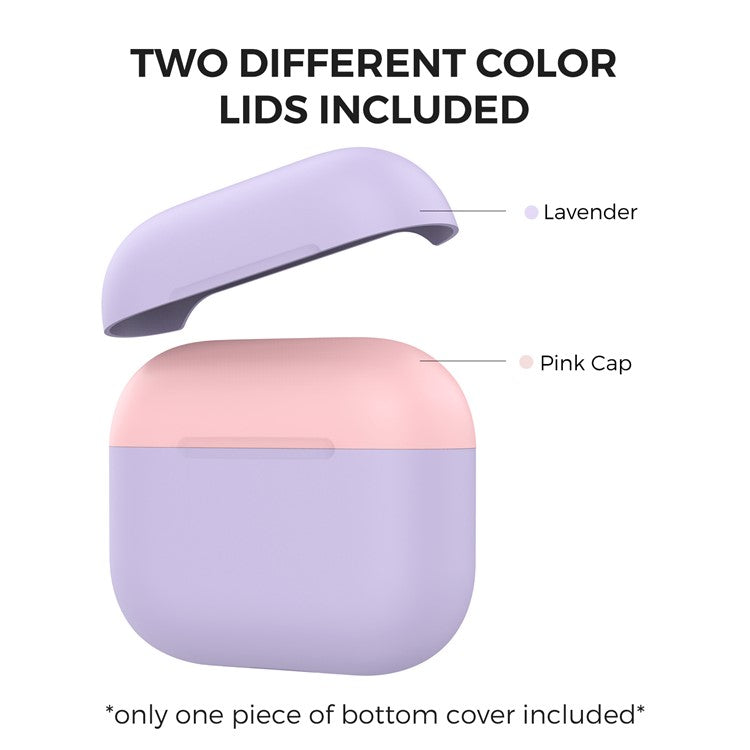 AHASTYLE PT147-2 Silicone Cover for Apple AirPods 3 Case Dual Color TWS Headset Protective Case (2 Caps + 1 Body) - Lavender / Pink