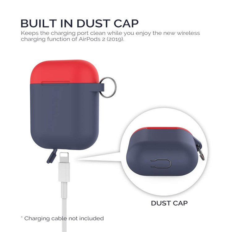 AHASTYLE PT-46 For AirPods with Charging Case (2016) / (2019) / AirPods with Wireless Charging Case (2019) Contrast Color Splittable Cover Silicone Anti-drop Sleeve - Body-Red / Top-Red,Yellow