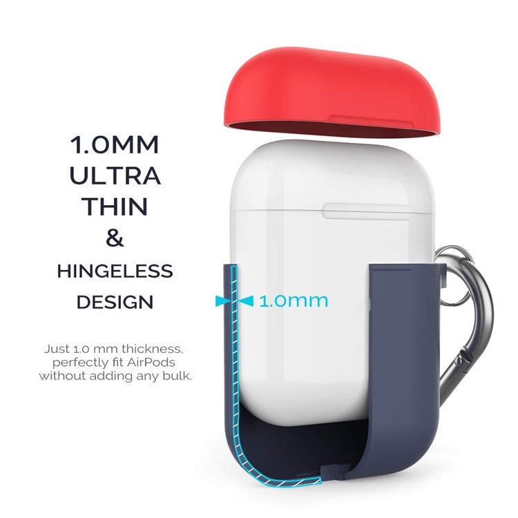 AHASTYLE PT-46 For AirPods with Charging Case (2016) / (2019) / AirPods with Wireless Charging Case (2019) Contrast Color Splittable Cover Silicone Anti-drop Sleeve - Body-White / Top-White,Red