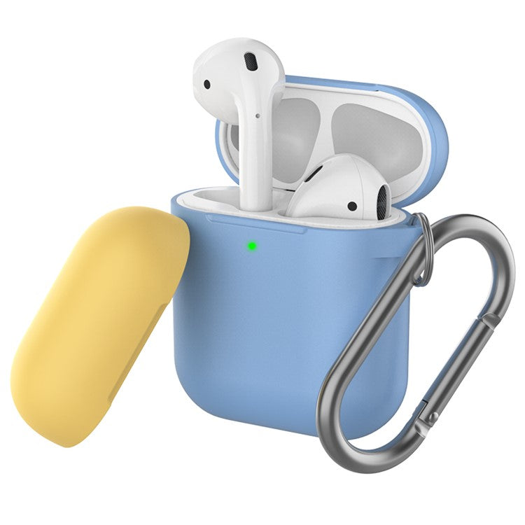 AHASTYLE PT-46 For AirPods with Charging Case (2016) / (2019) / AirPods with Wireless Charging Case (2019) Contrast Color Splittable Cover Silicone Anti-drop Sleeve - Body-Sky Blue / Top-Sky Blue,Yellow