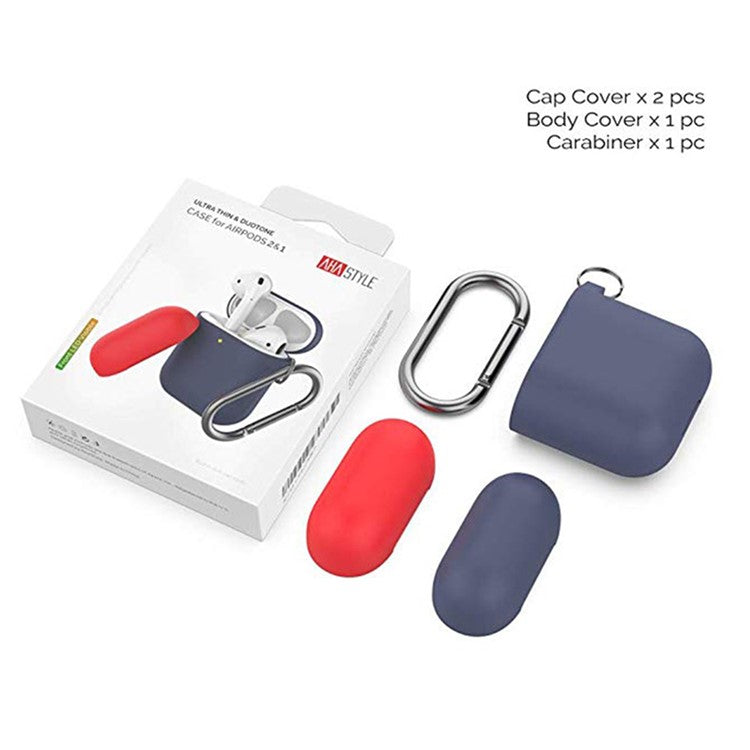 AHASTYLE PT-46 For AirPods with Charging Case (2016) / (2019) / AirPods with Wireless Charging Case (2019) Contrast Color Splittable Cover Silicone Anti-drop Sleeve - Body-Sky Blue / Top-Sky Blue,Yellow