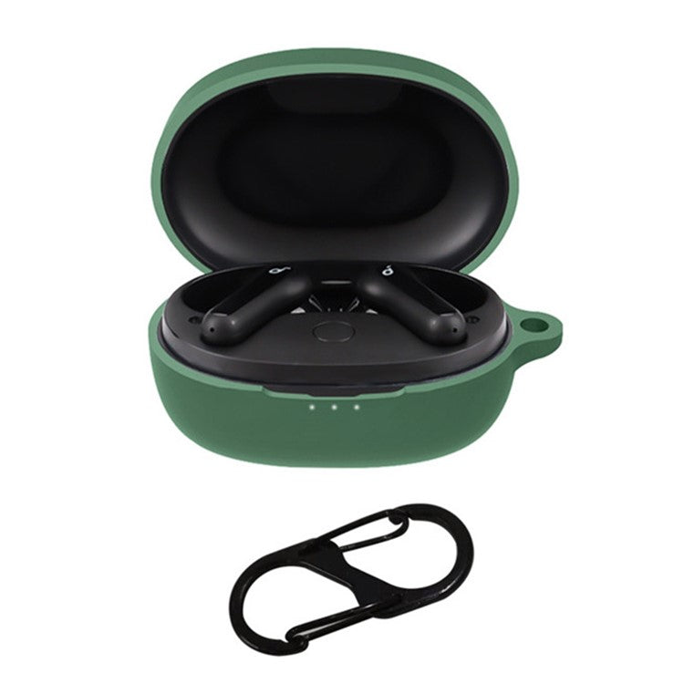 For Anker SoundCore Life P2 Mini Wireless Earphone Case Silicone Protector Cover with Anti-loss Buckle - Blackish Green