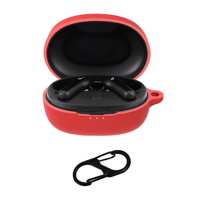 For Anker SoundCore Life P2 Mini Wireless Earphone Case Silicone Protector Cover with Anti-loss Buckle - Red