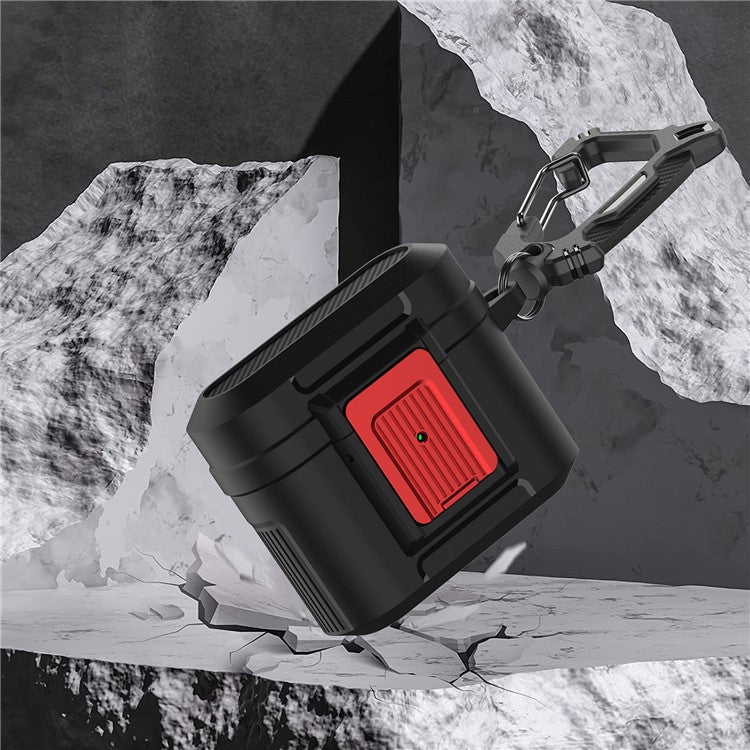 For Apple AirPods 3 Earphone Case PC + TPU Lock Design Earbud Cover with Hanging Buckle - Black / Red