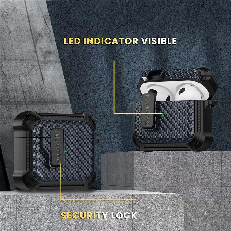 For Apple AirPods 3 Pressing Buckle TPU+PC Protective Case Carbon Fiber Texture Bluetooth Earphone Cover - White