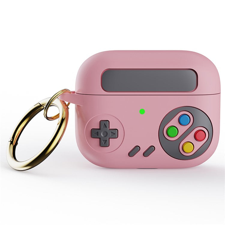 For Apple AirPods Pro Earphone Silicone Case Game Console Design Earbuds Cover with Ring Buckle - Pink