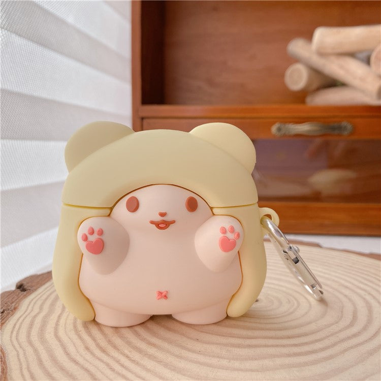 Anti-drop Silicone Case for Apple AirPods 3 , Cape Bear Design Bluetooth Earbud Cover with Carabiner