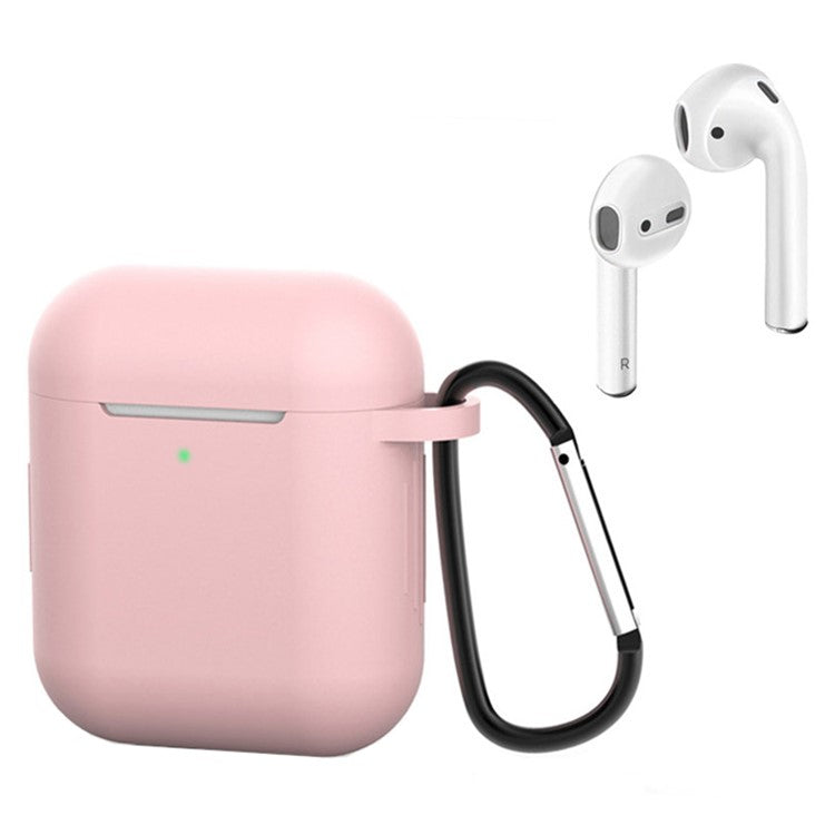 For Apple AirPods with Charging Case (2016) / (2019) / AirPods with Wireless Charging Case (2019) Silicone Case Earphone Cover with Carabiner - Pink