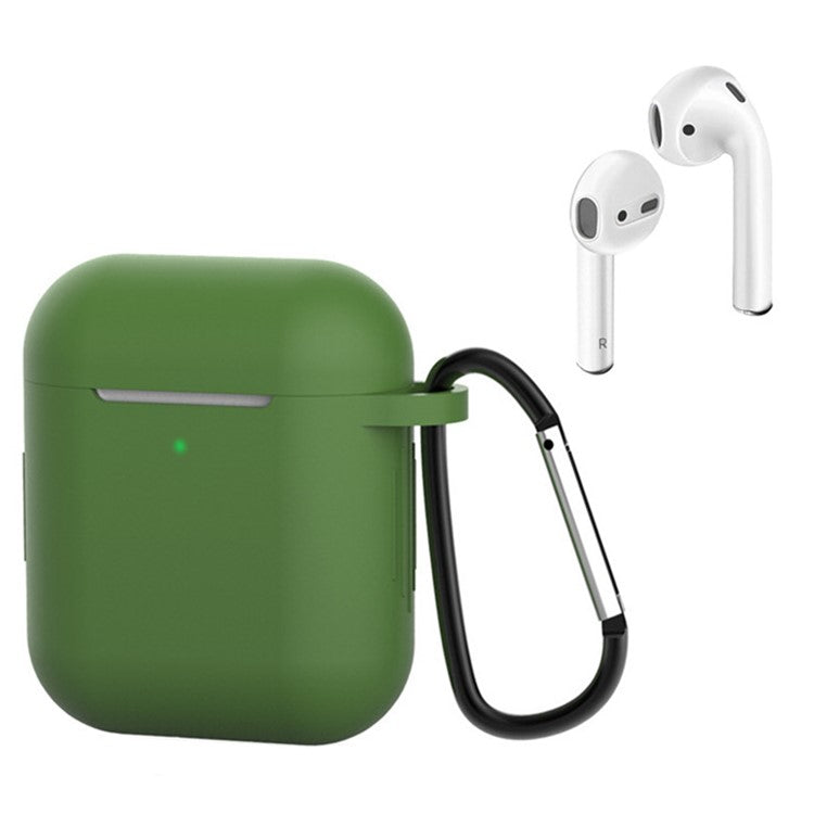 For Apple AirPods with Charging Case (2016) / (2019) / AirPods with Wireless Charging Case (2019) Silicone Case Earphone Cover with Carabiner - Army Green