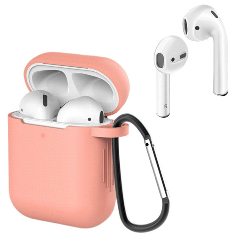 For Apple AirPods with Charging Case (2016) / (2019) / AirPods with Wireless Charging Case (2019) Silicone Case Earphone Cover with Carabiner - Coral Orange