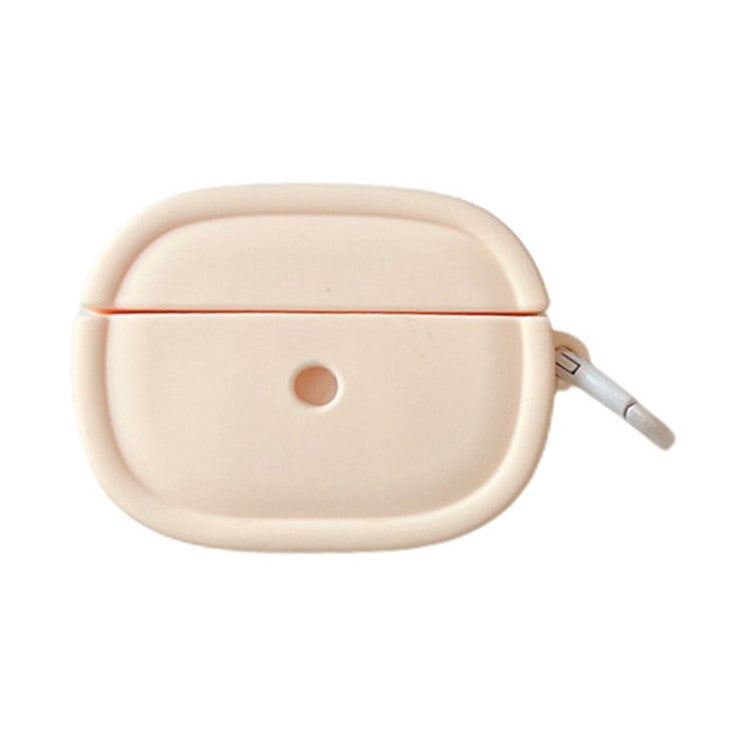 For Apple AirPods Pro / Pro 2 Earphone Protective Cover Candy Color Oval Silicone Case with Hanging Buckle - Beige