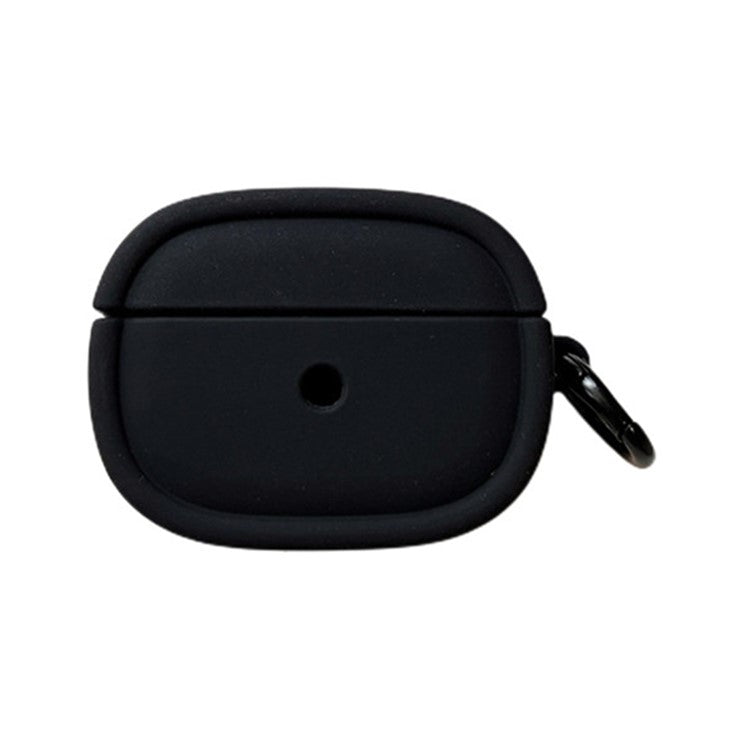 For Apple AirPods Pro / Pro 2 Earphone Protective Cover Candy Color Oval Silicone Case with Hanging Buckle - Black