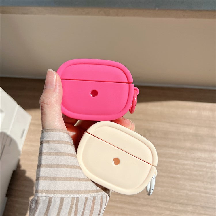 For Apple AirPods Pro / Pro 2 Earphone Protective Cover Candy Color Oval Silicone Case with Hanging Buckle - Black