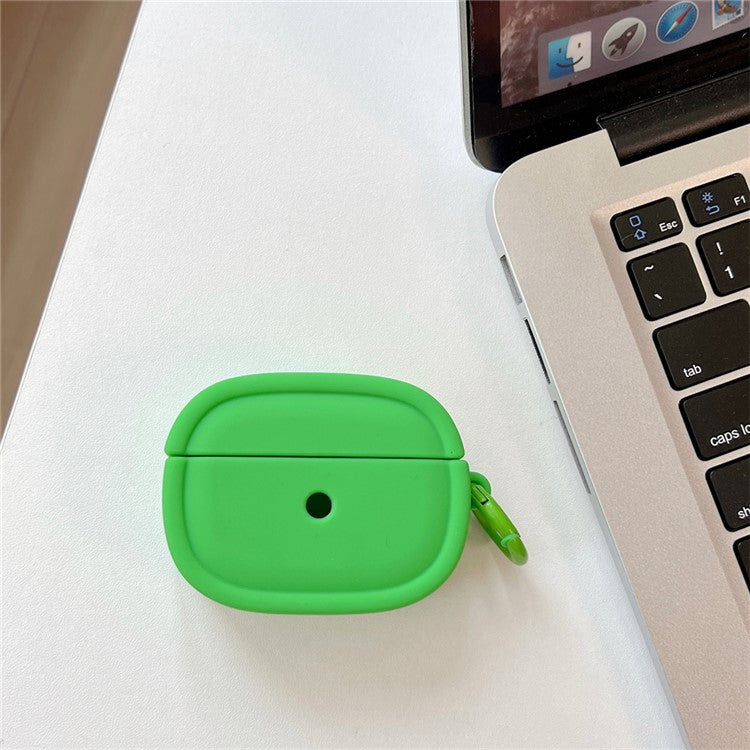 For Apple AirPods Pro / Pro 2 Earphone Protective Cover Candy Color Oval Silicone Case with Hanging Buckle - Green