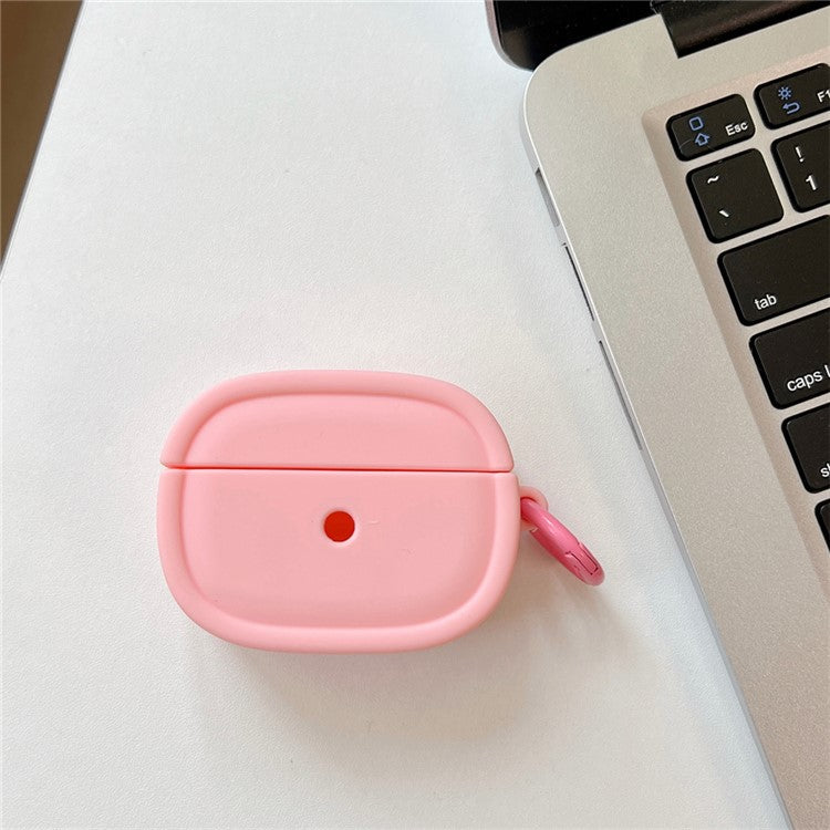 For Apple AirPods 3 Candy Color Oval Silicone Case Earphone Protective Cover with Ring Buckle - Pink
