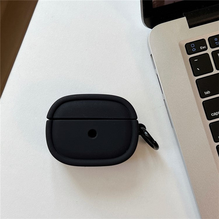For Apple AirPods 3 Candy Color Oval Silicone Case Earphone Protective Cover with Ring Buckle - Black