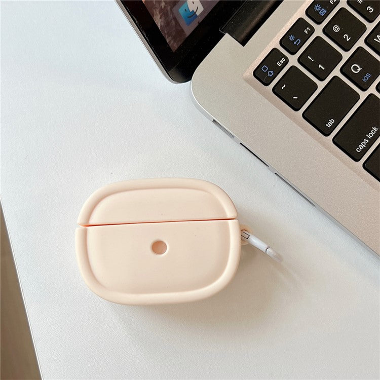 For Apple AirPods 3 Candy Color Oval Silicone Case Earphone Protective Cover with Ring Buckle - Beige