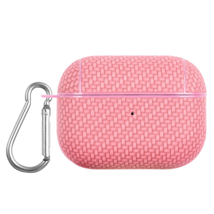 For Apple AirPods Pro Anti-drop Earphone Case PU Leather Coated PC Earbud Cover with Carabiner - Pink
