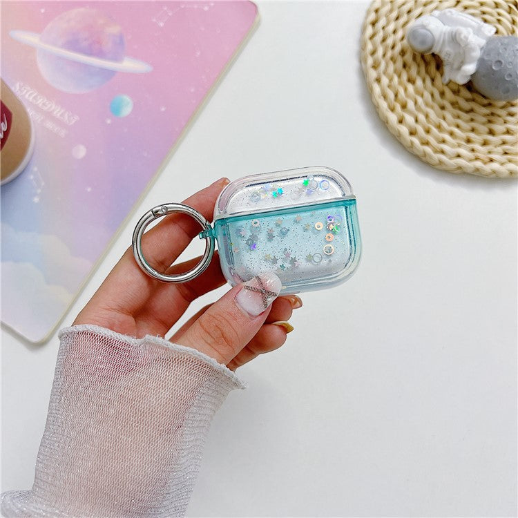 For Apple AirPods 3 Bluetooth Earphone PC Protective Cover Cute Glitter Anti-drop Case - Baby Blue
