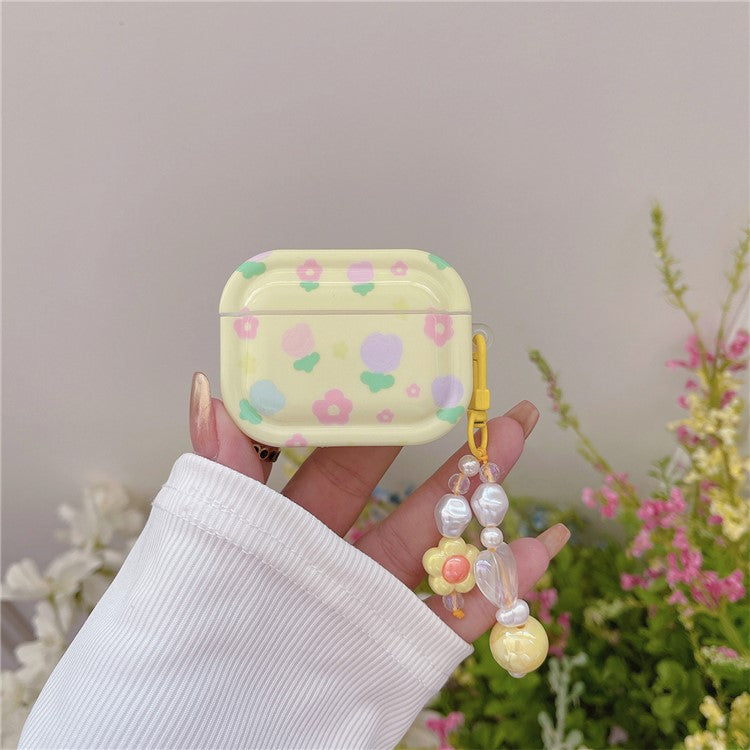 For Apple AirPods 3 Flower Pattern IMD Earphone TPU Case Protective Earbud Cover with Pendant