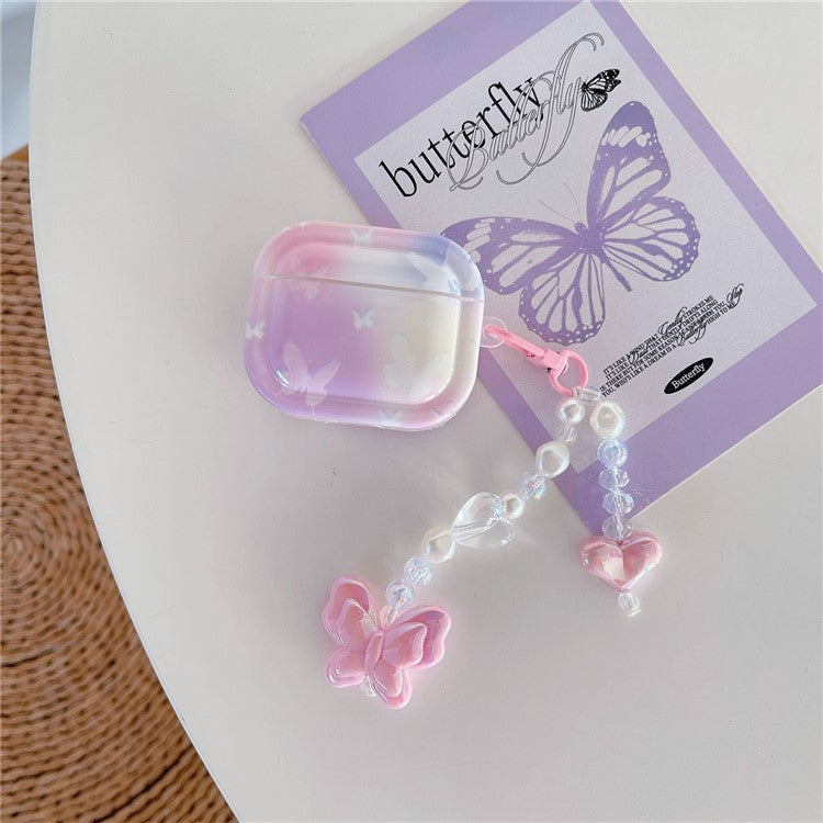 For Apple AirPods 3 Earphone Case Butterfly Pattern IMD Earbud TPU Cover with Pendant