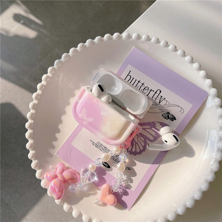 For Apple AirPods Pro Butterfly Pattern Earphone Case Bluetooth Earbud IMD TPU Cover with Pendant