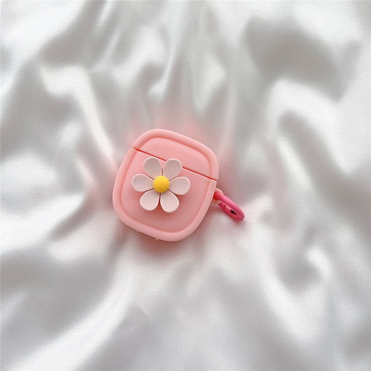 Silicone Case for Apple AirPods with Charging Case (2016) / (2019) / AirPods with Wireless Charging Case (2019) Flower Pattern Cover with Buckle - Pink