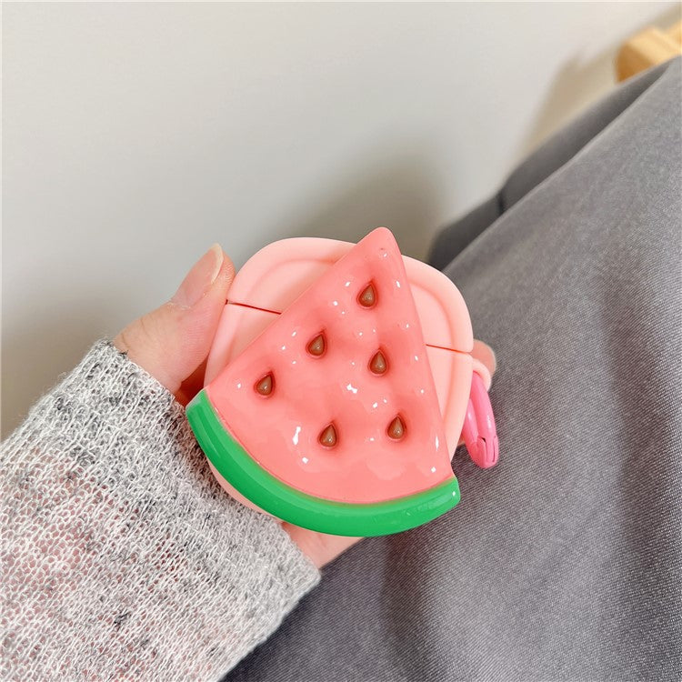 Creative Fruit Earphone Case for Apple AirPods with Charging Case (2016) / (2019) / AirPods with Wireless Charging Case (2019) Silicone Cover with Buckle - Watermelon